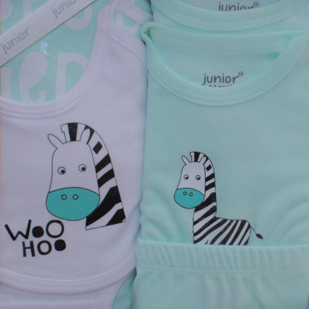 Baby Boys Cotton Gift Box – Mint with “WIld Animals” Design 10 Pcs (0-3m) - Image 3