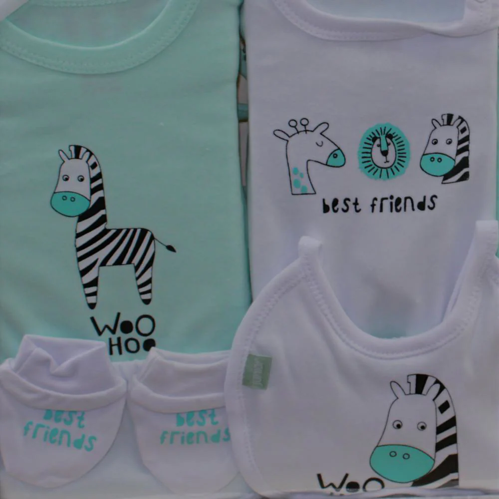 Baby Boys Cotton Gift Box – Mint with “Wild Animals” Design (20 Pcs) - Image 3