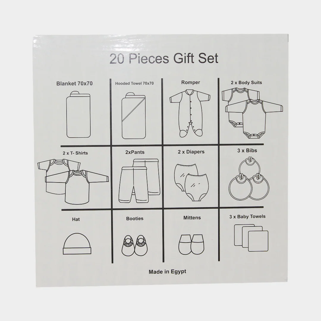 Baby Boys Gift Clothes Box 20Pcs – Off-White & Baby Blue with "Woo Hoo" Embroidery - Image 4