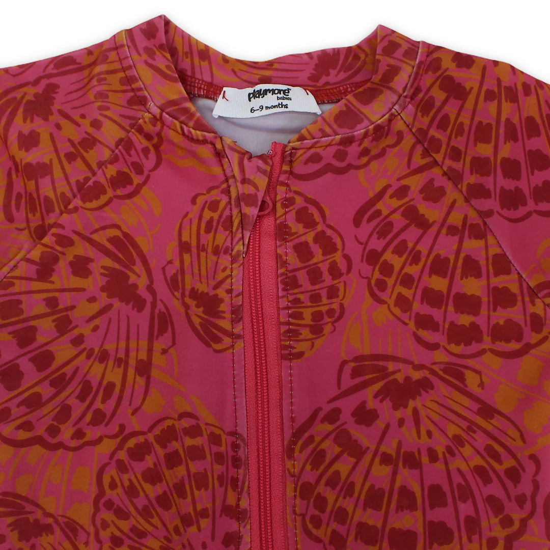 Baby Girls One-Piece Swimsuit – Printed Maroon - Image 3