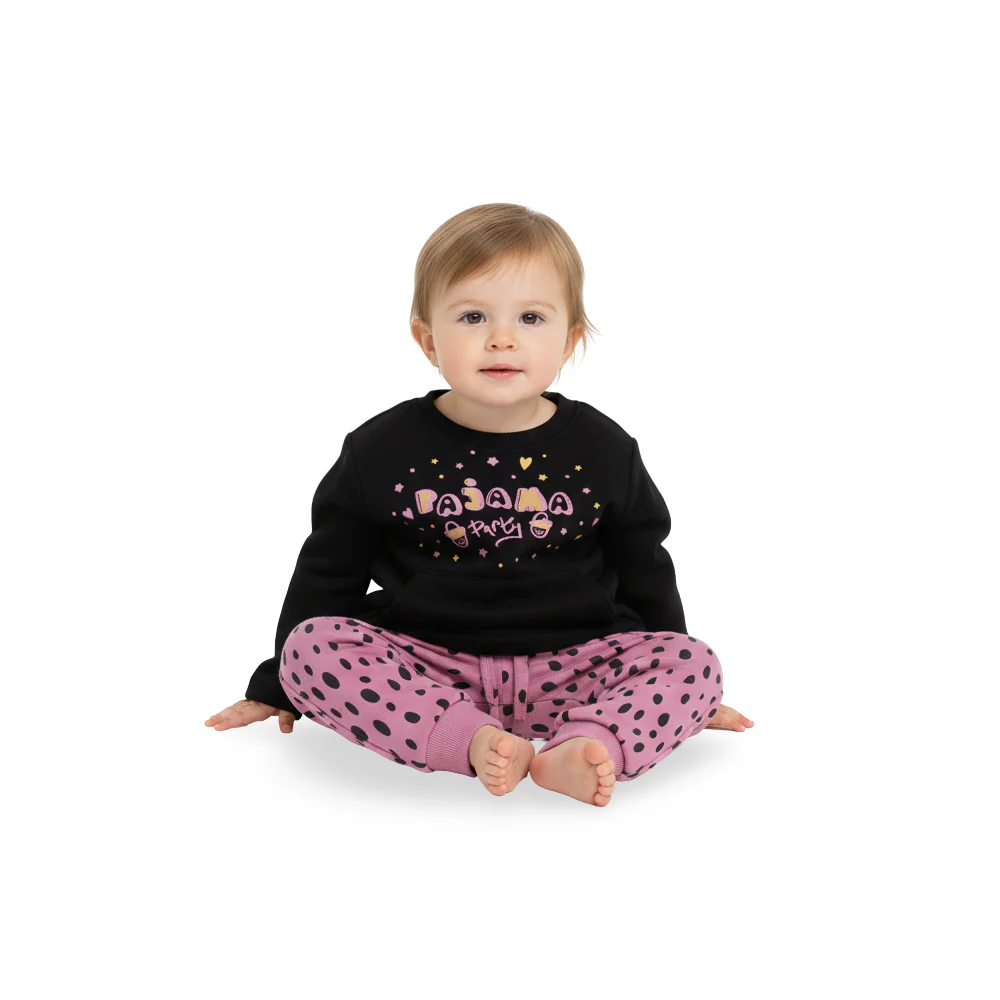Girls Cotton Pajama Set – Black/Pink with “Pajama Party” Design