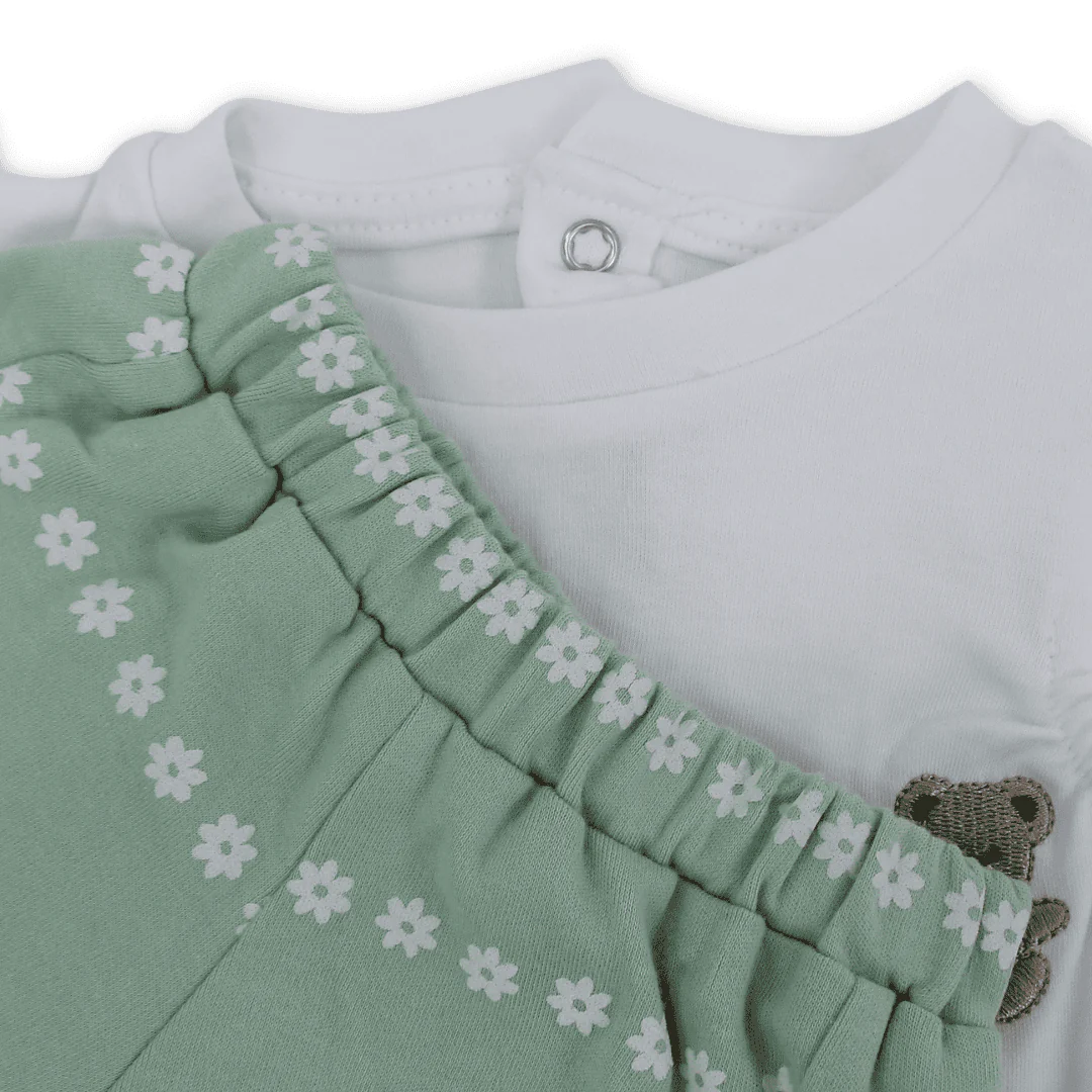 Baby Girls Cotton Outfit Set – Teddy Bear Embroidery - Image 6