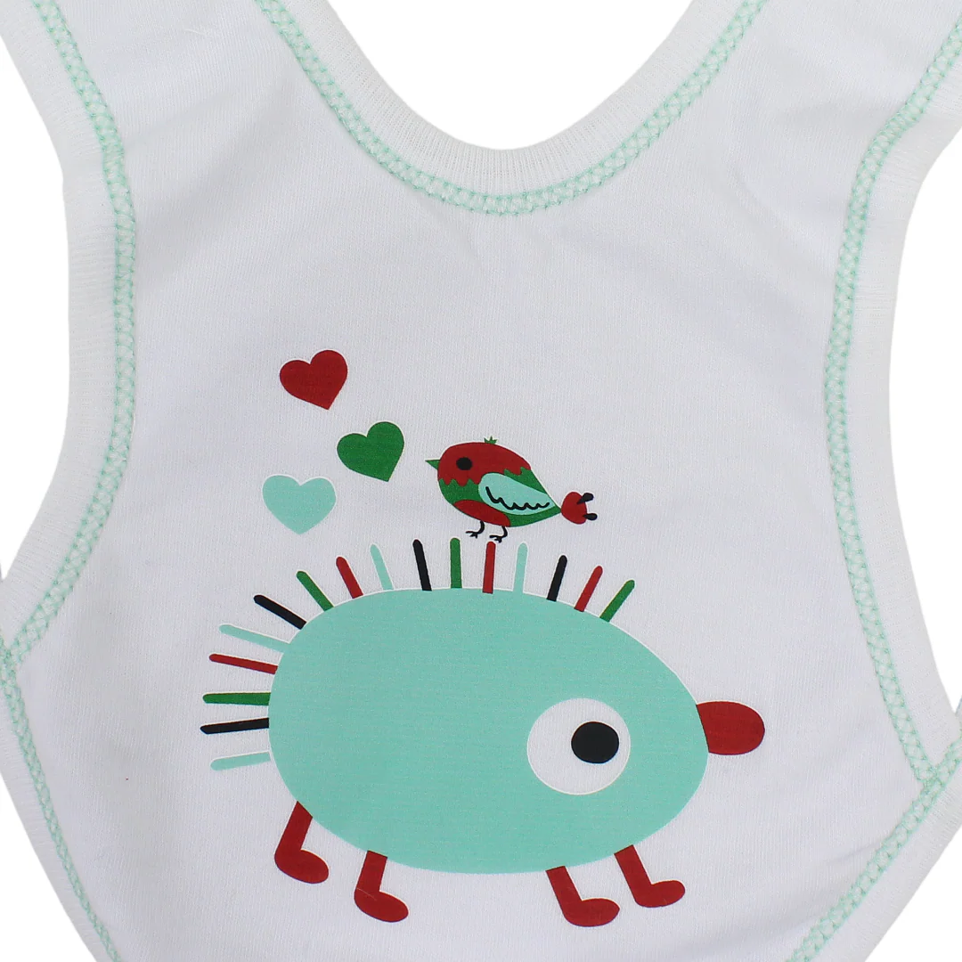 Cotton Baby Bib – White with Hedgehog Print - Image 3