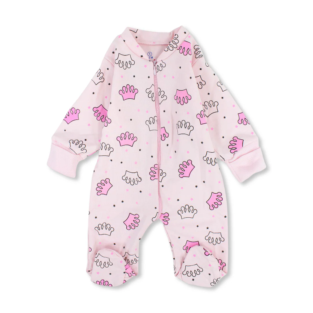 Baby Girls Cotton Baby Footie with "Princess" Print - Image 4