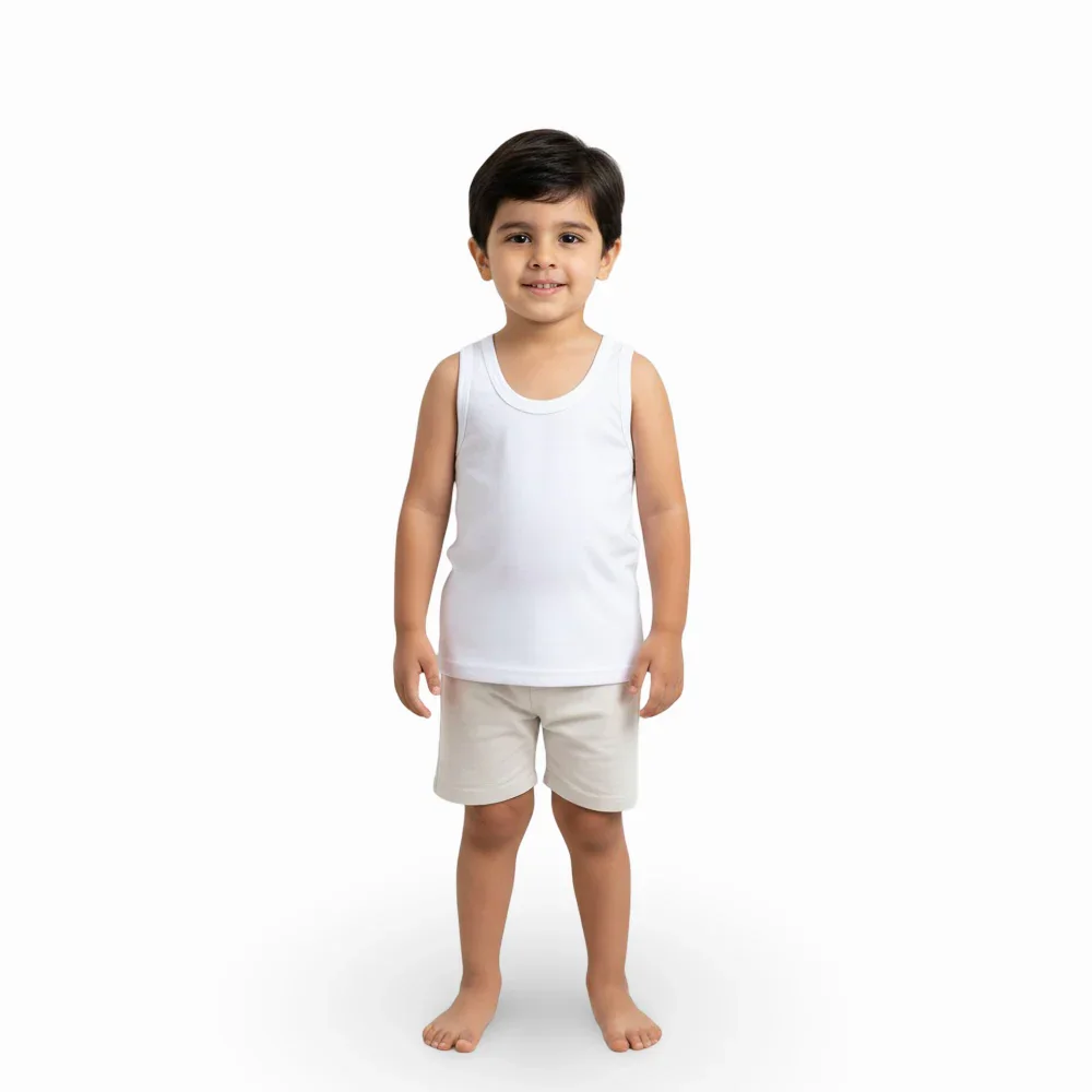 Boys Cotton Sleeveless Undershirt – White - Image 2