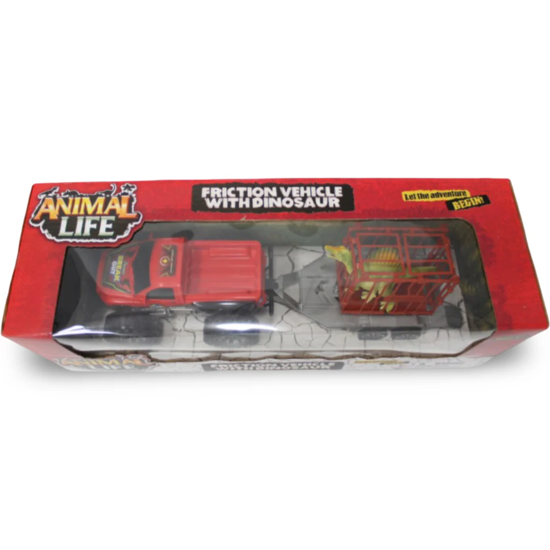 Animal Life Friction Vehicle with Dinosaur Toy Set – Red - Image 4