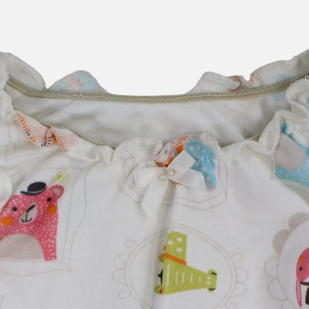 Unisex Baby Cotton Romper – Off-White with Animal Faces Print - Image 3