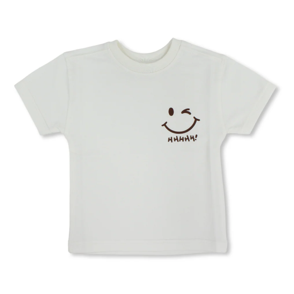 Baby Boys Cotton T-Shirt – Off-White with Smile Face Print