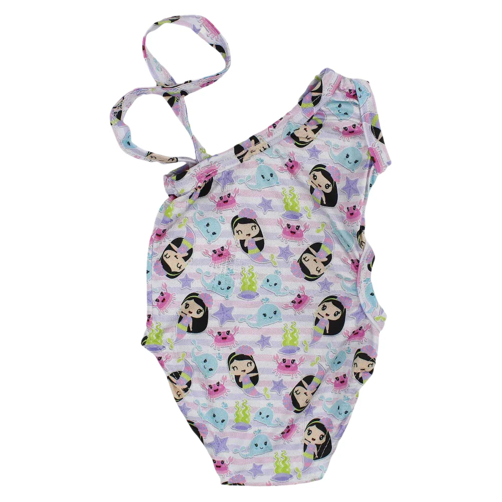Baby Girls Swimsuit - White with Cute Mermaids Print - Image 2