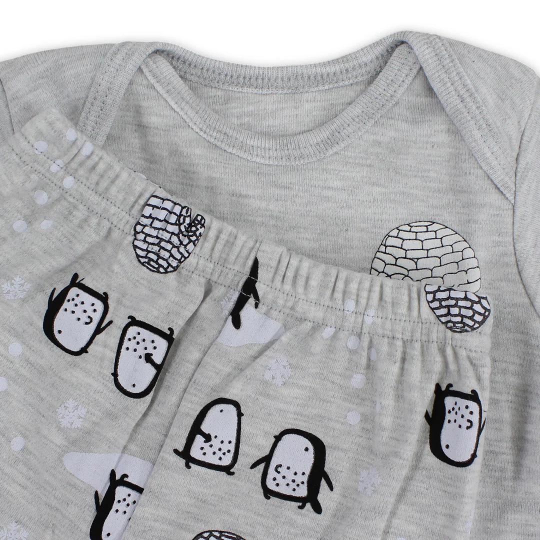Baby Boys Cotton Pajama – Grey with Penguin Print - Image 3