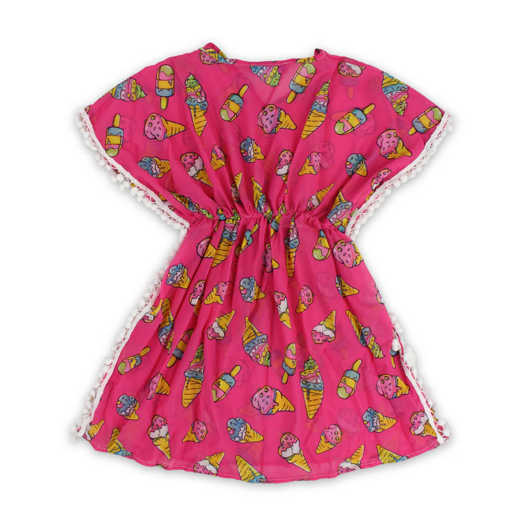 Girls Chiffon Cash Mayo – Fuchsia with Ice Cream Print - Image 2
