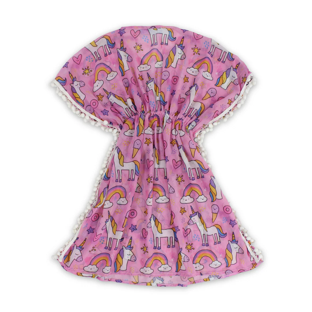 Girls Chiffon Cash Mayo – Pink with Unicorn Print - Image 2