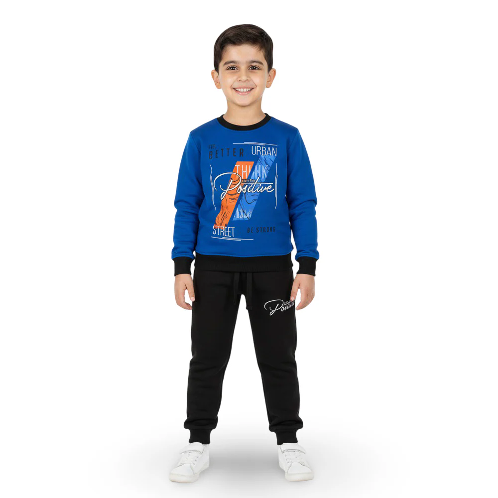 Boys Cotton Pajama Set – Blue with "Think Positive" Design - Image 6