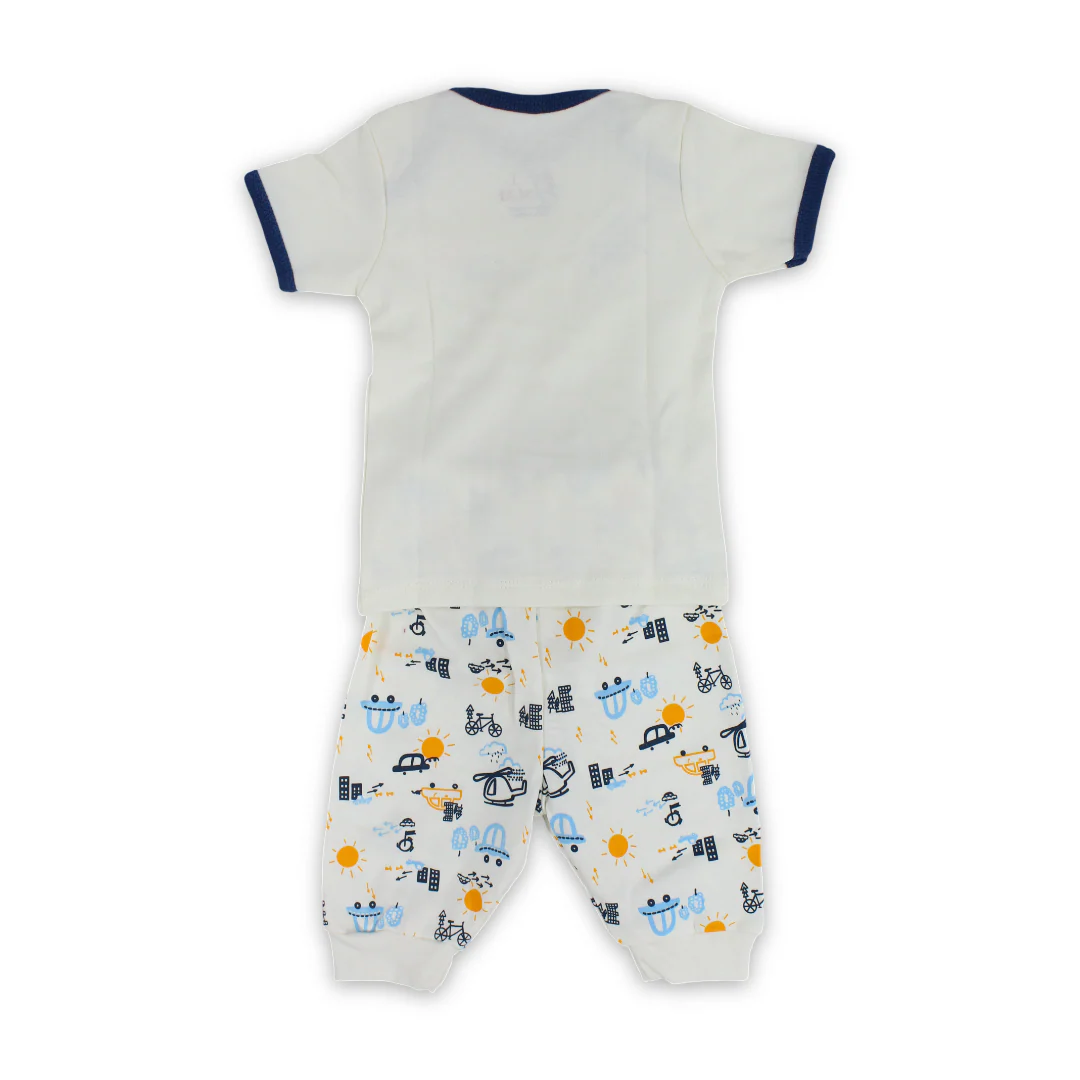 Baby Boys Cotton Pajama – Off-White with Cars & Planes Print - Image 2