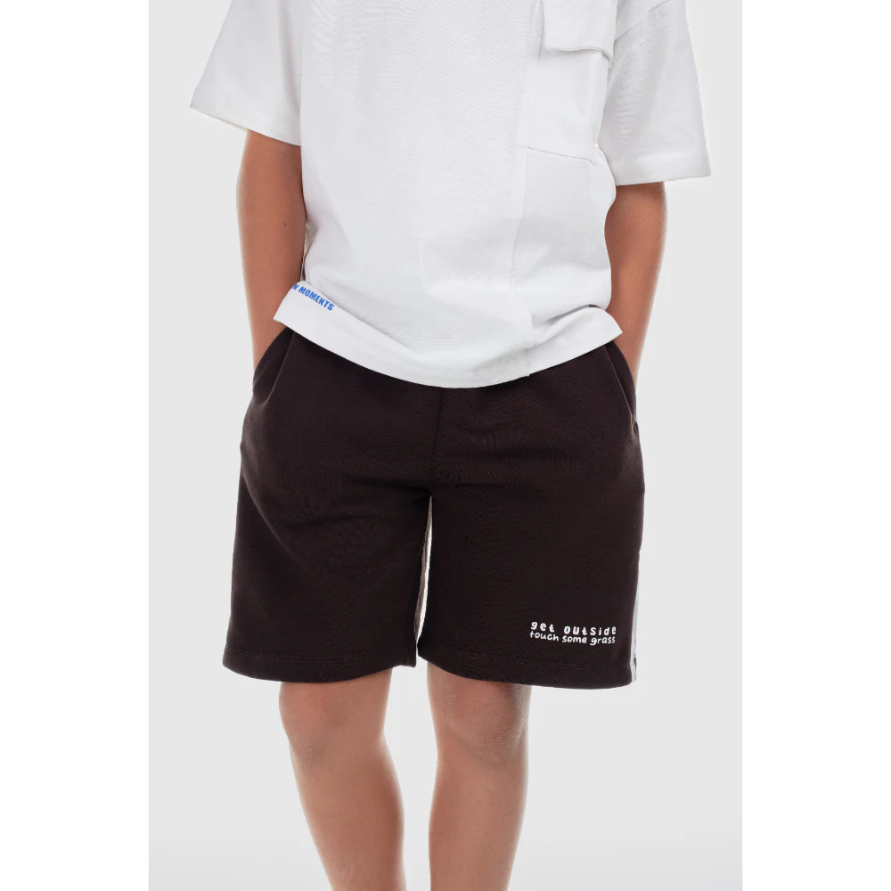 Boys Cotton Short – Brown with "Get Out Side" Print