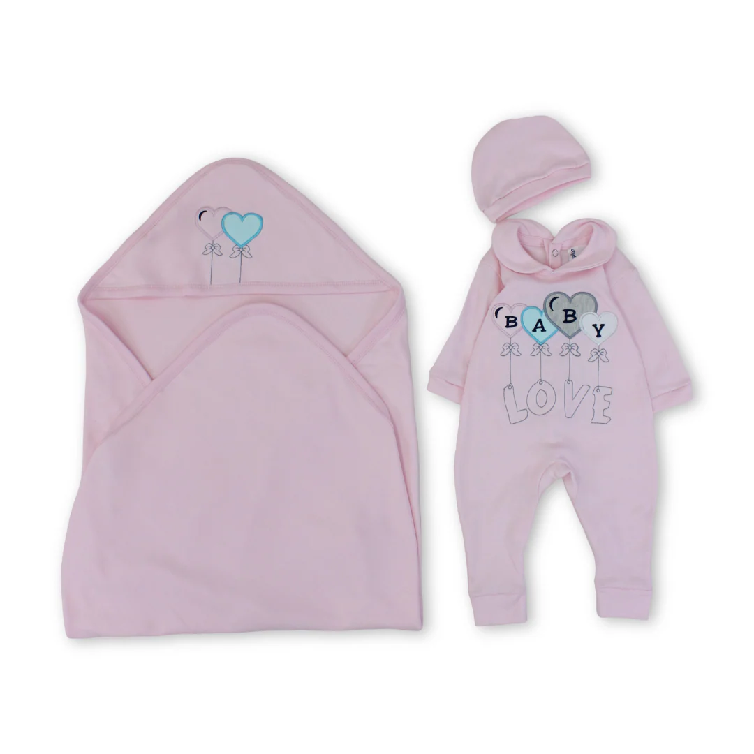 Baby Girls Cotton Gift Clothes Box "Baby Love" Embroidery