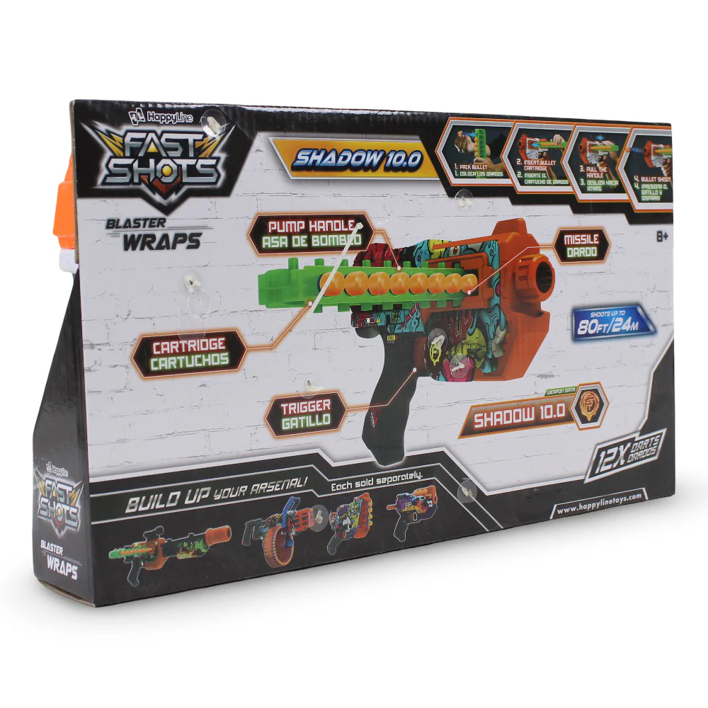 Happy Line Fast Shots Shadow 10.0 Blaster Wraps Foam Launcher - 12 Foam Darts - Image 2