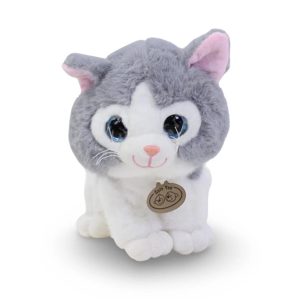Cat Plush Toy – White & Grey