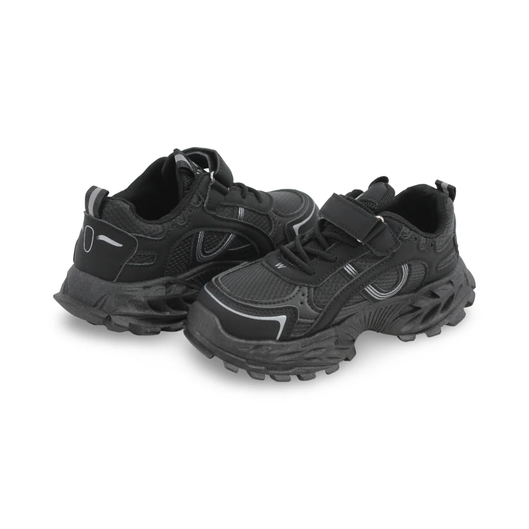 Unisex Kids Leather Sneakers – Black Wason - Image 2