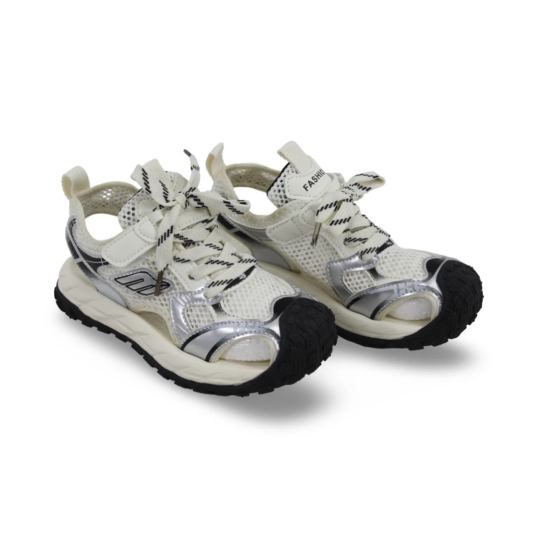 Unisex Kids Leather Sandal – Black & Off-White