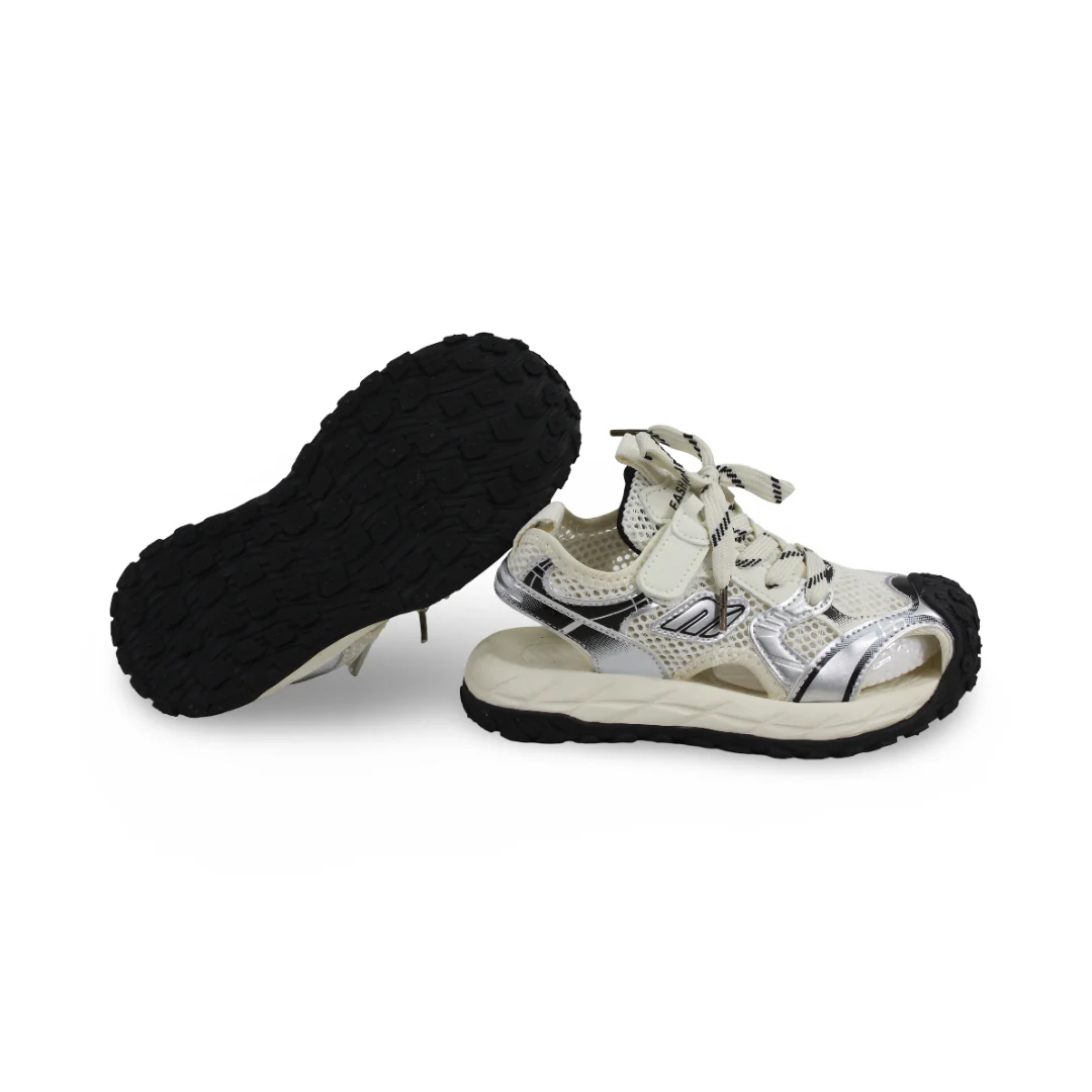 Unisex Kids Leather Sandal – Black & Off-White - Image 3