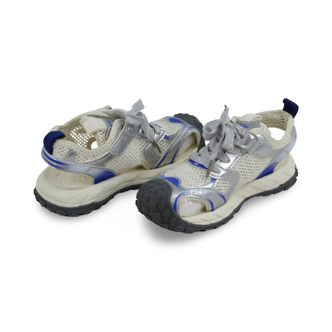 Unisex Kids Leather Sandal – Blue & Off-White - Image 2