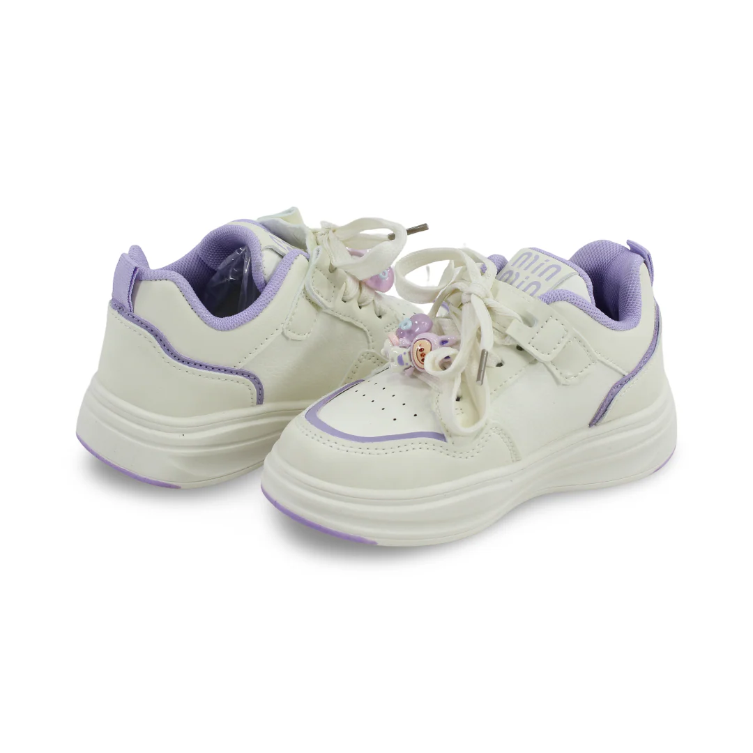 Girls Leather Sneakers – Purple & White - Image 2