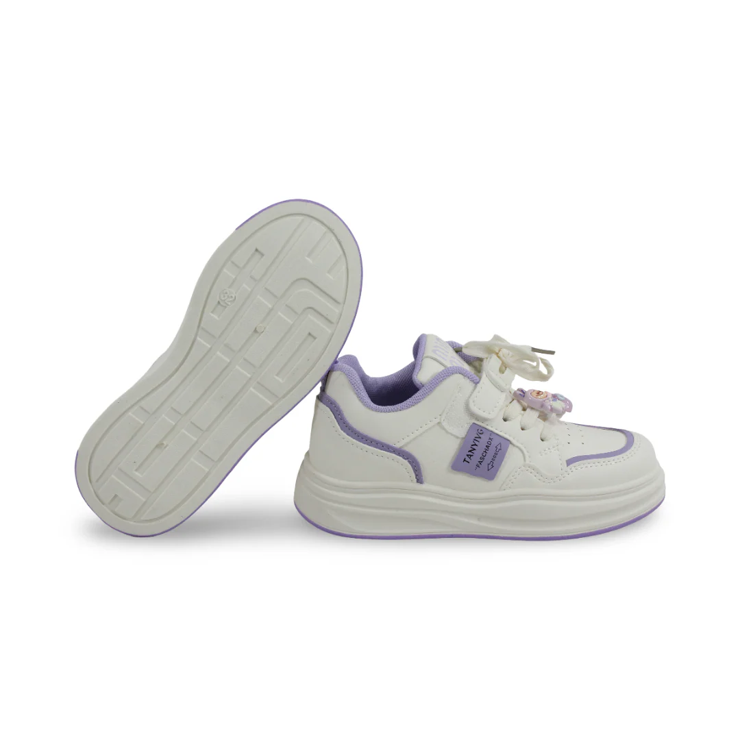 Girls Leather Sneakers – Purple & White - Image 3