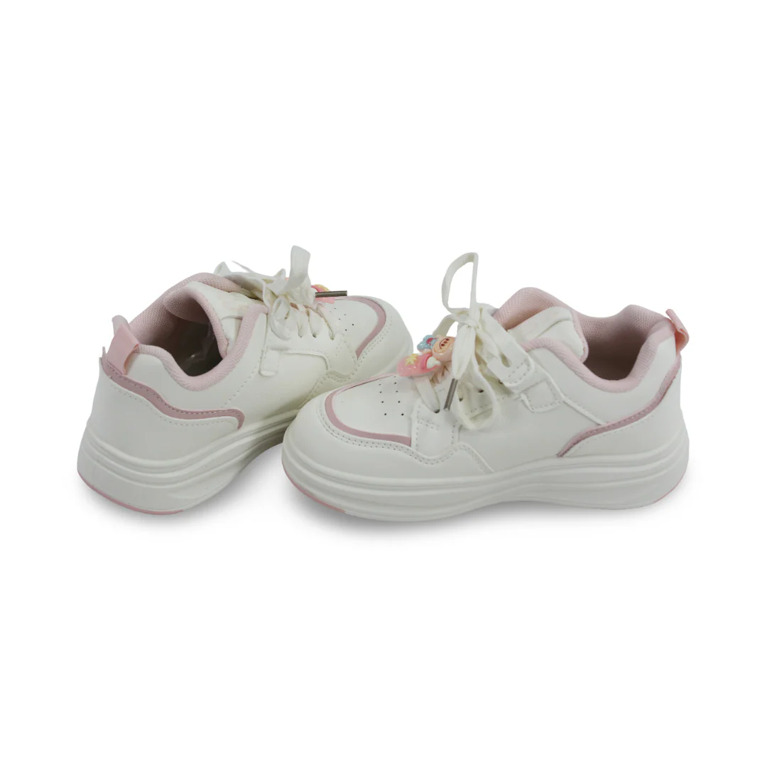 Girls Leather Sneakers – Pink & White - Image 2