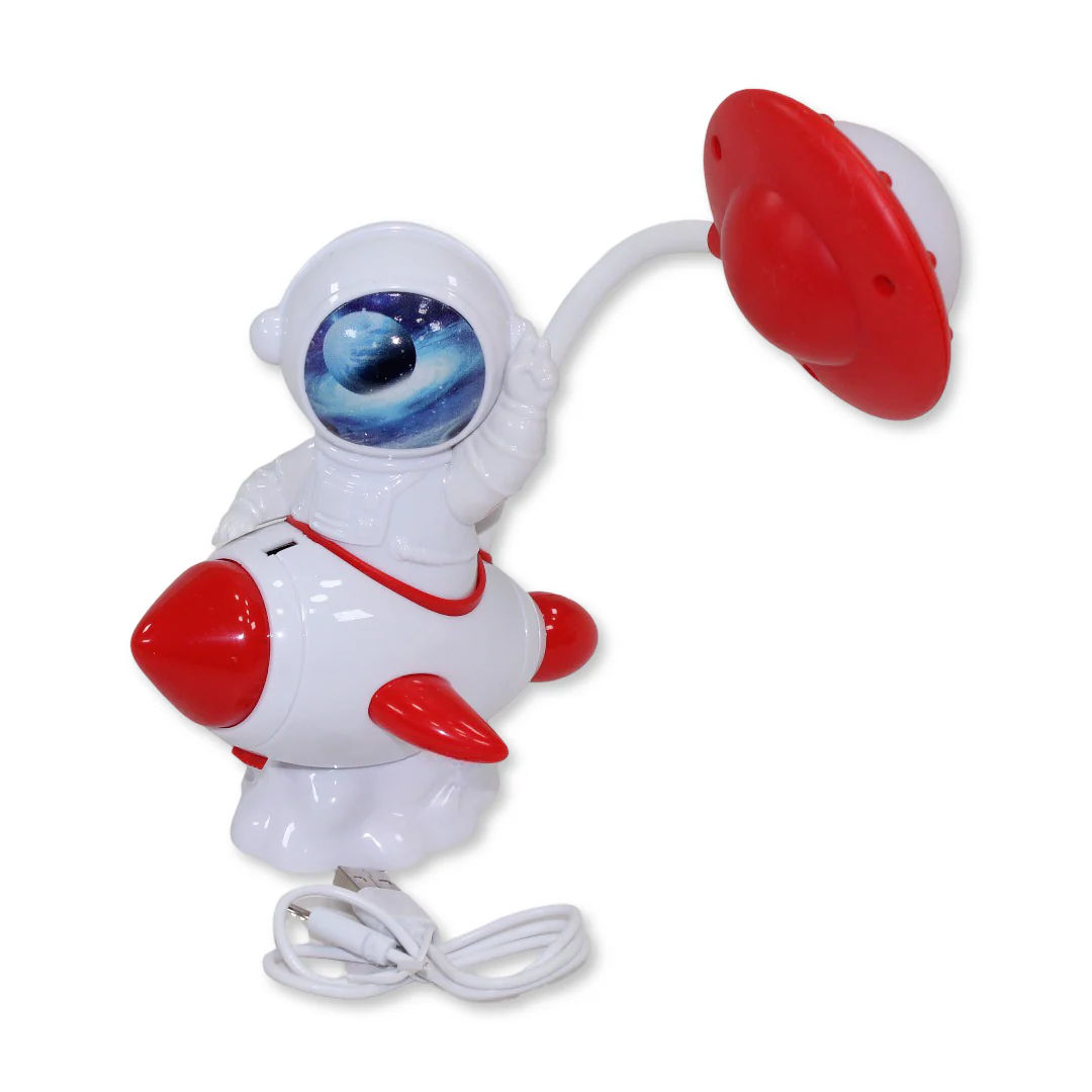 Prime Rechargeable Table Lamp – Red with Astronaut Rocket Design