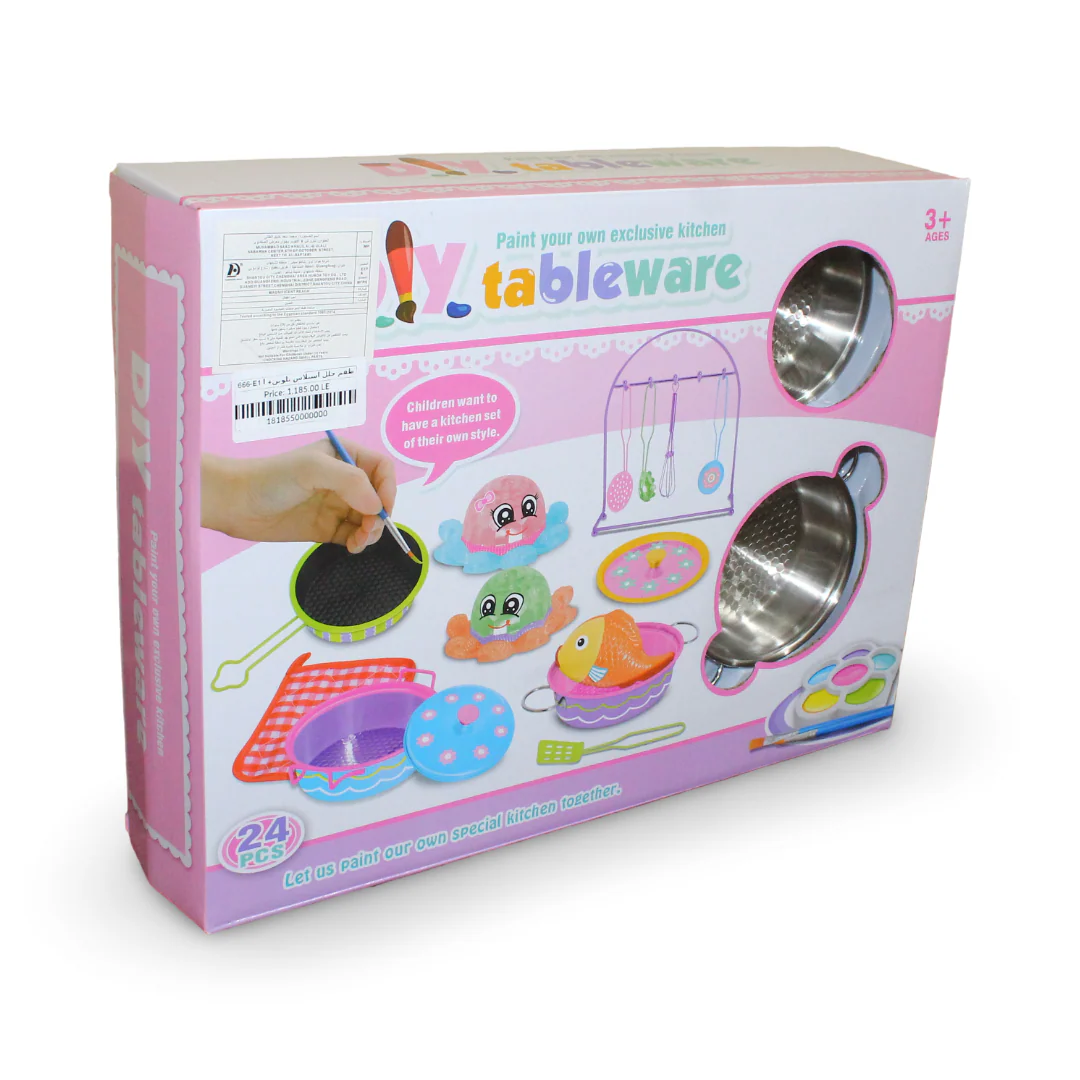 Stainless Steel Cookware Playset with Food Accessories & Coloring Set