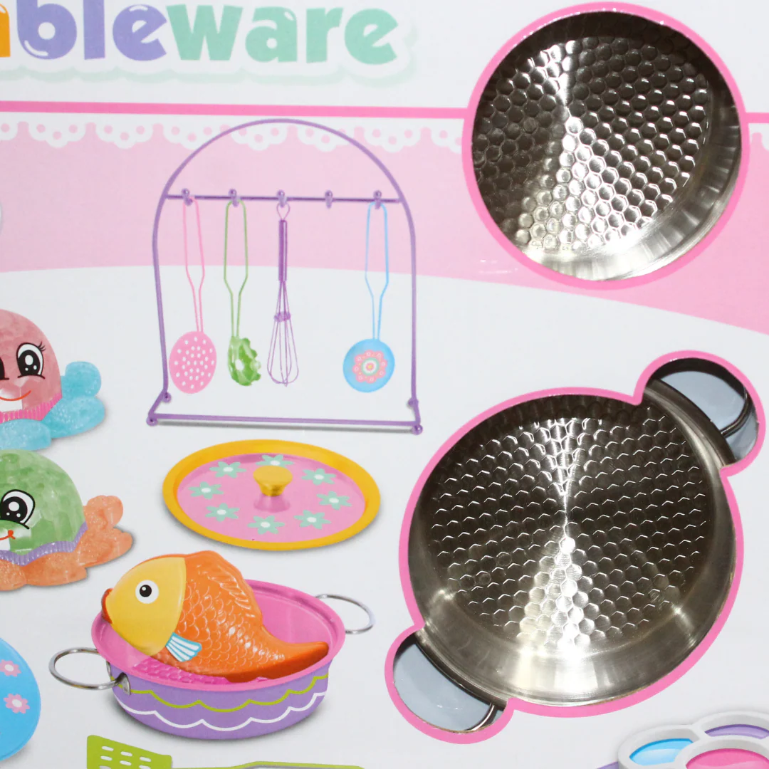 Stainless Steel Cookware Playset with Food Accessories & Coloring Set - Image 2