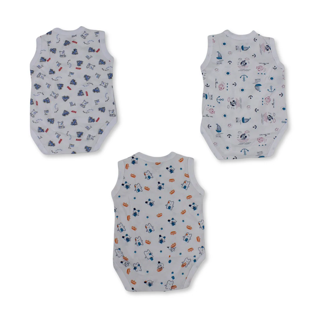 Unisex Baby Cotton Sleeveless Bodysuit – Printed White - Image 2