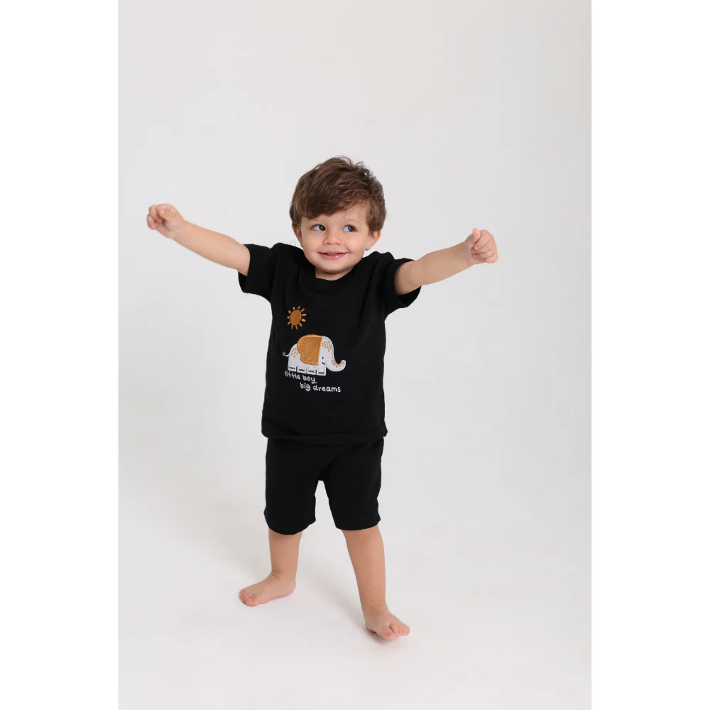 Baby Boys Cotton Pajama Set – Black with "Little Boy Big Dream" Print