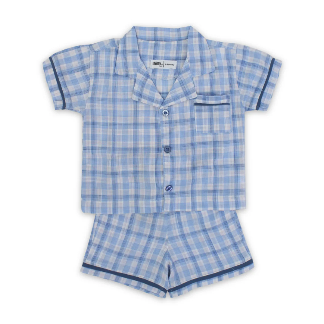 Baby Boys Cotton Pajama Set – Baby Blue Checkered Print - Image 5