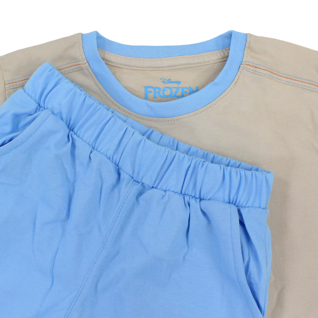 Boys Cotton Pajama – Beige & Baby Blue with Olaf Print - Image 3