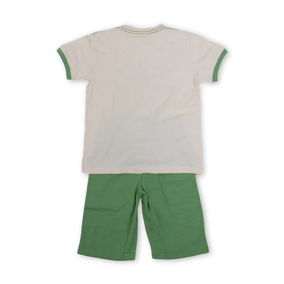 Boys Cotton Pajama – Beige & Olive with Monsters Print - Image 2