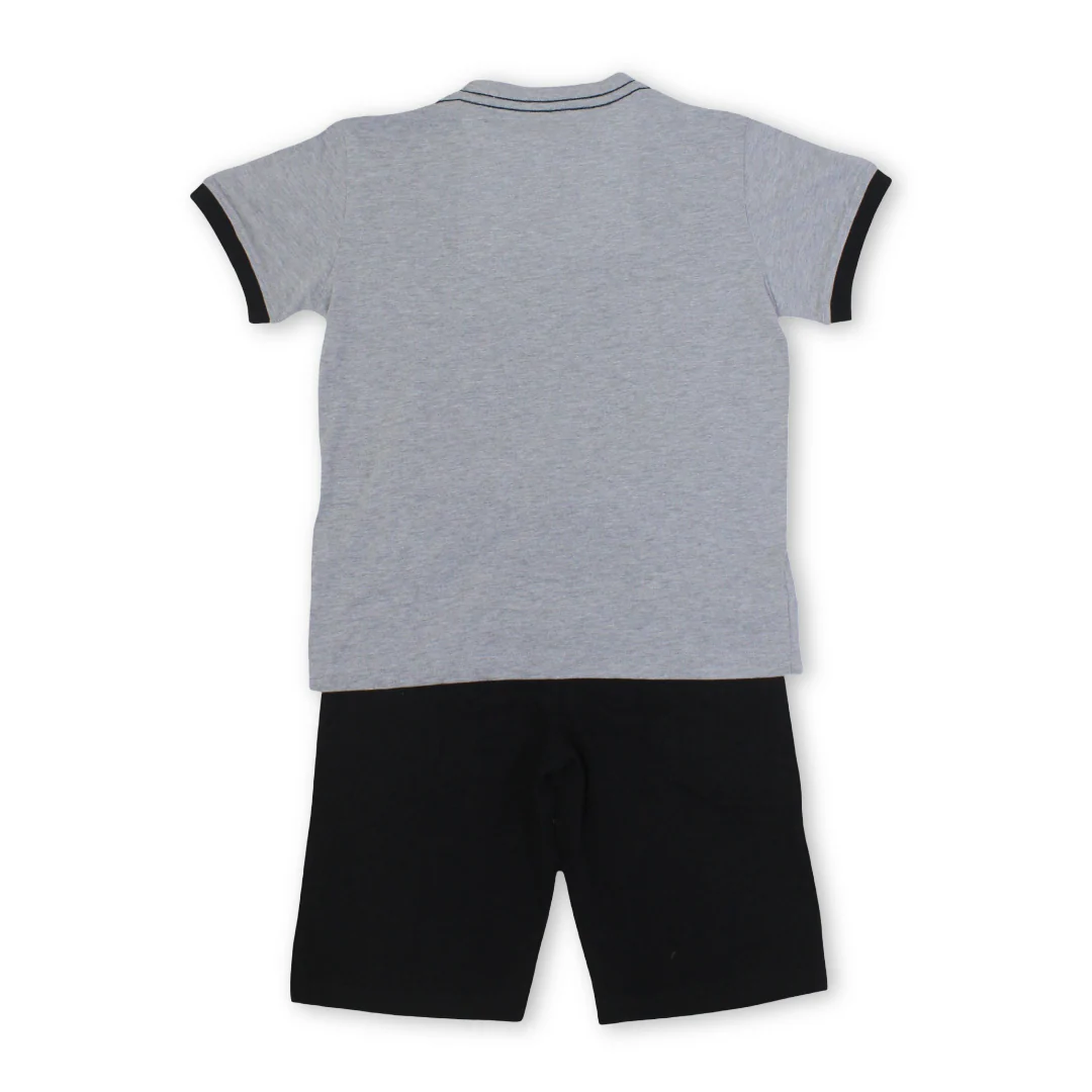 Boys Cotton Pajama – Grey & Black with Monsters Print - Image 2