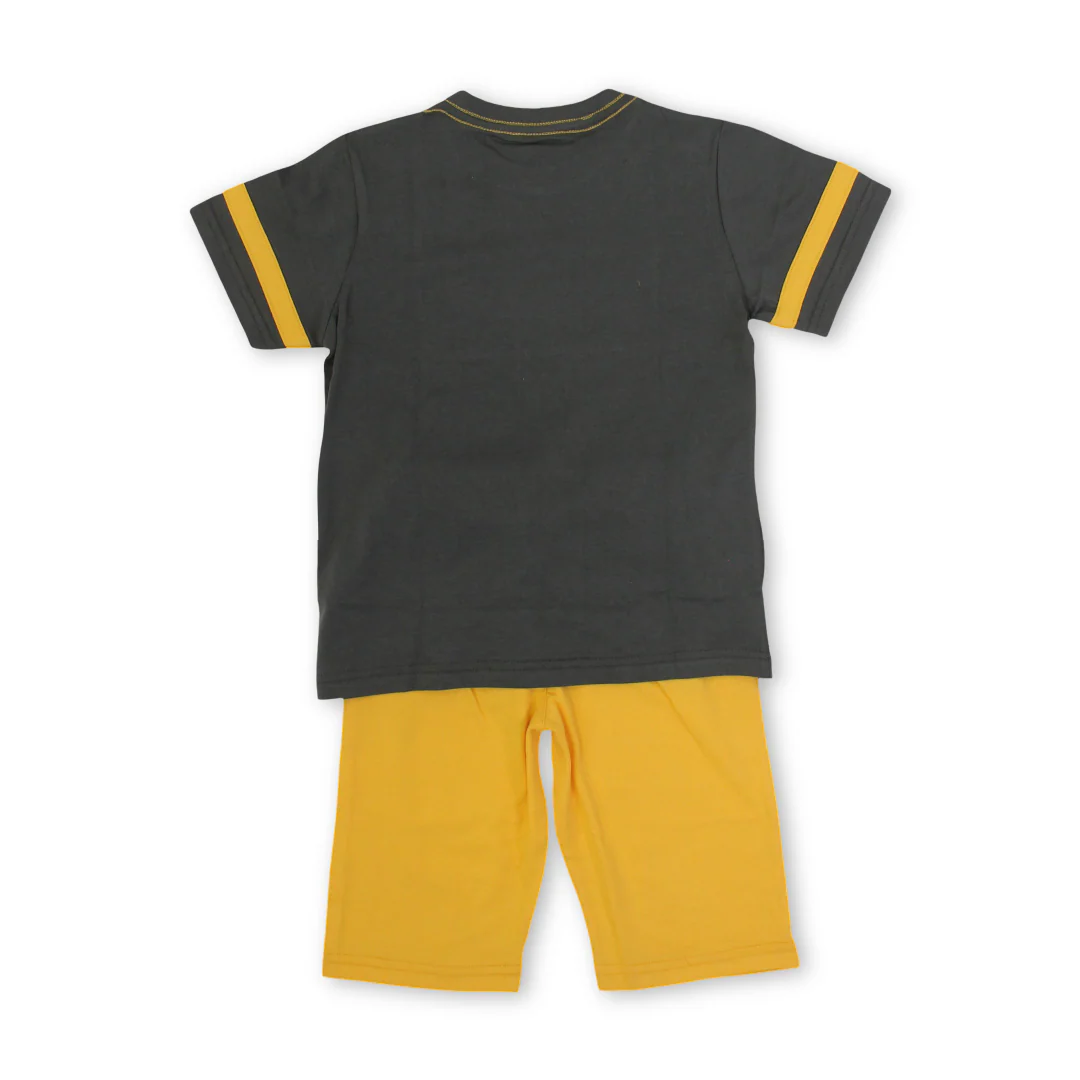 Boys Cotton Pajama – Dark Grey & Yellow with Mickey Mouse Print - Image 2
