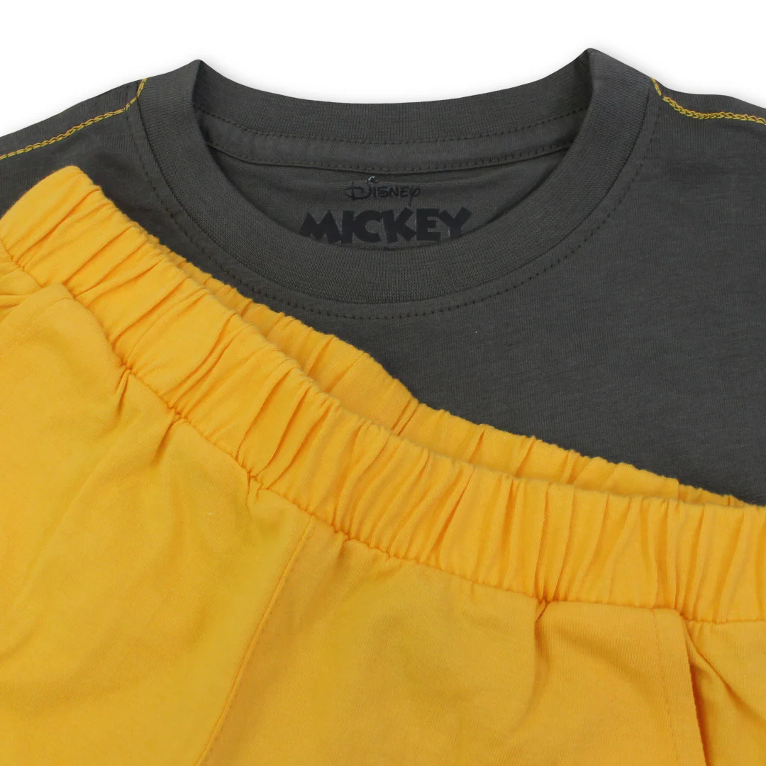 Boys Cotton Pajama – Dark Grey & Yellow with Mickey Mouse Print - Image 3