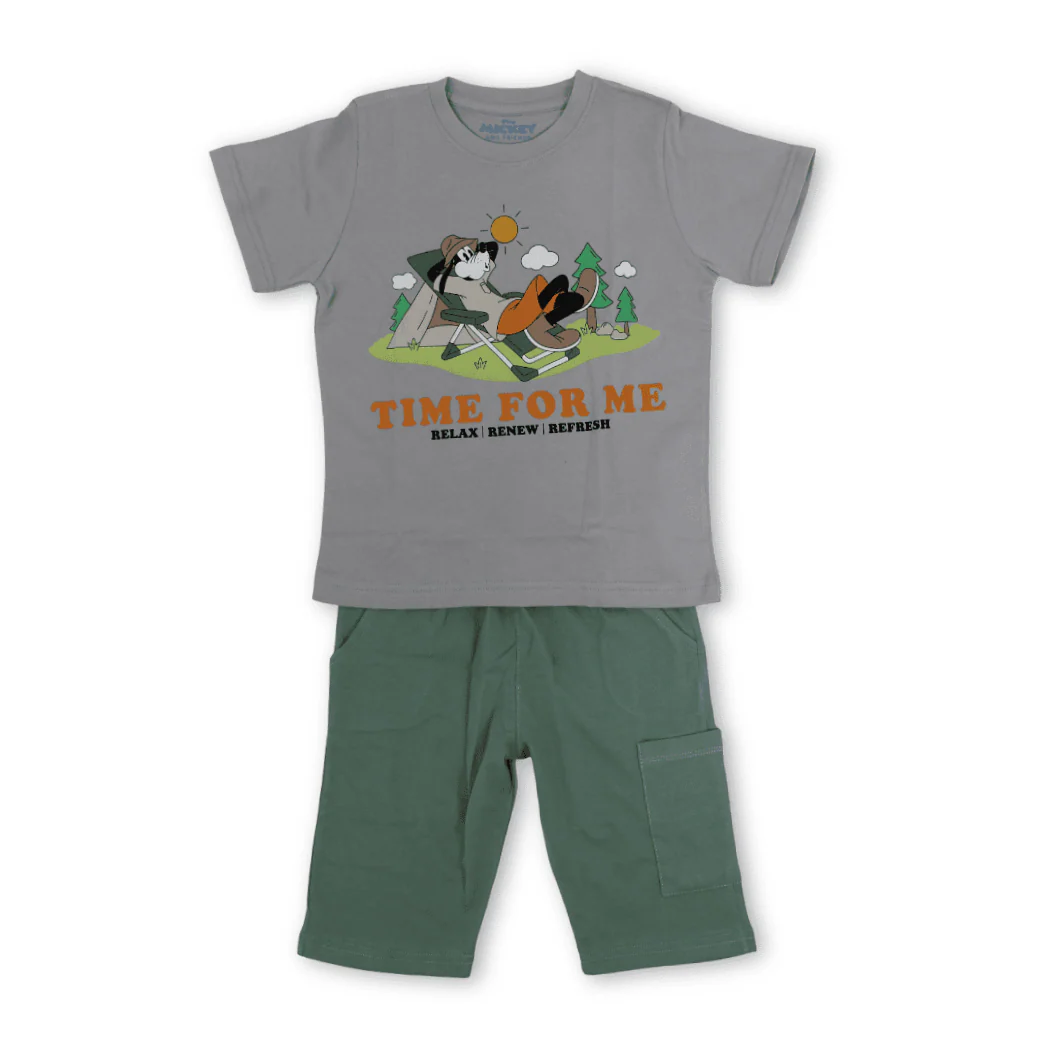 Girls Cotton Pajama – Grey with Goofy Print