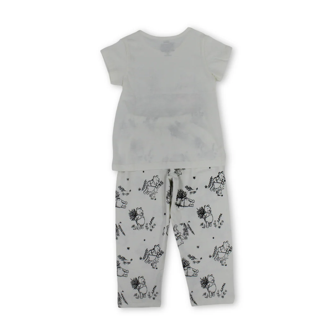 Girls Cotton Pajama – Off-White with Pooh Print - Image 2