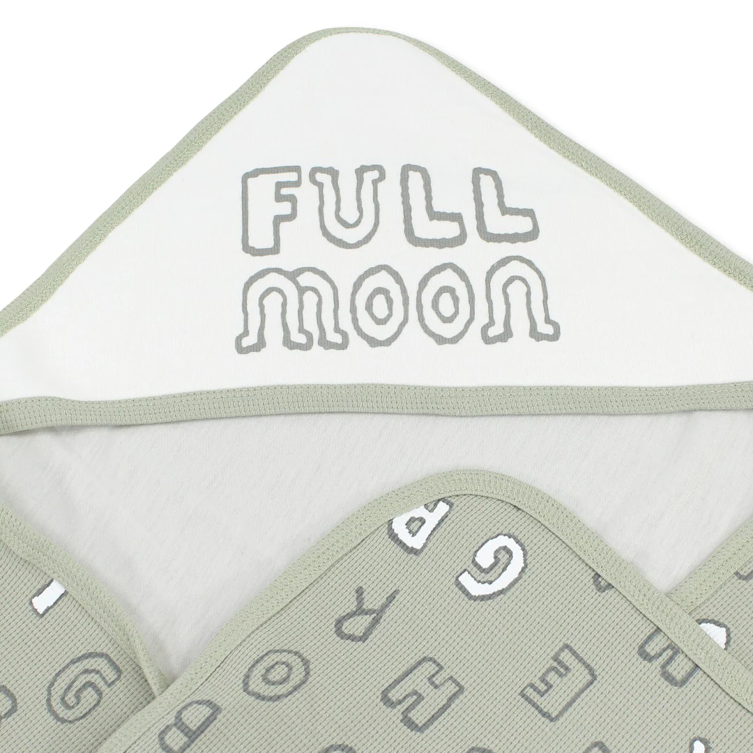 Cotton Baby Blanket – Olive with "Fullmoon" Print - Image 3