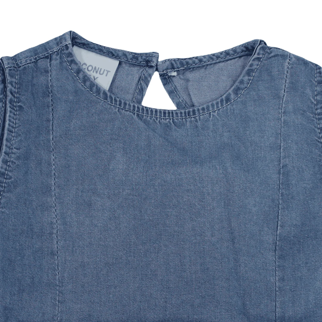 Girls Cotton Denim Sleeveless Dress – Blue - Image 3