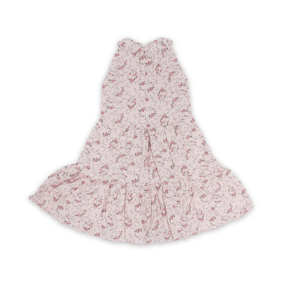 Girls Cotton Sleeveless Dress – Pink with Flowers Print