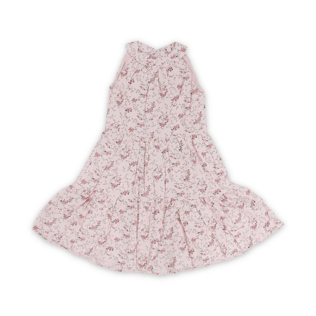 Girls Cotton Sleeveless Dress – Pink with Flowers Print - Image 2