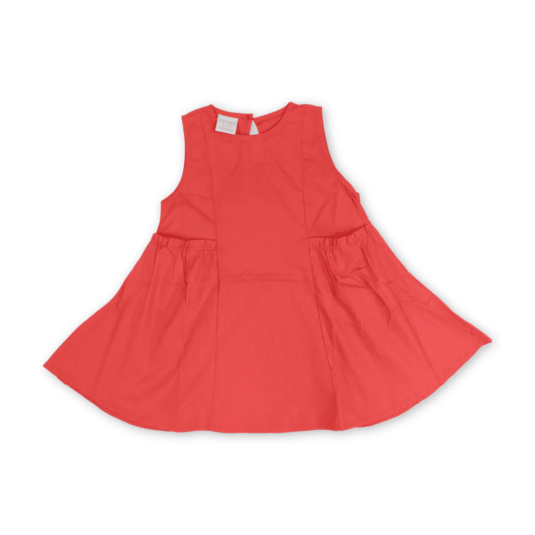 Girls Cotton Sleeveless Dress – Red