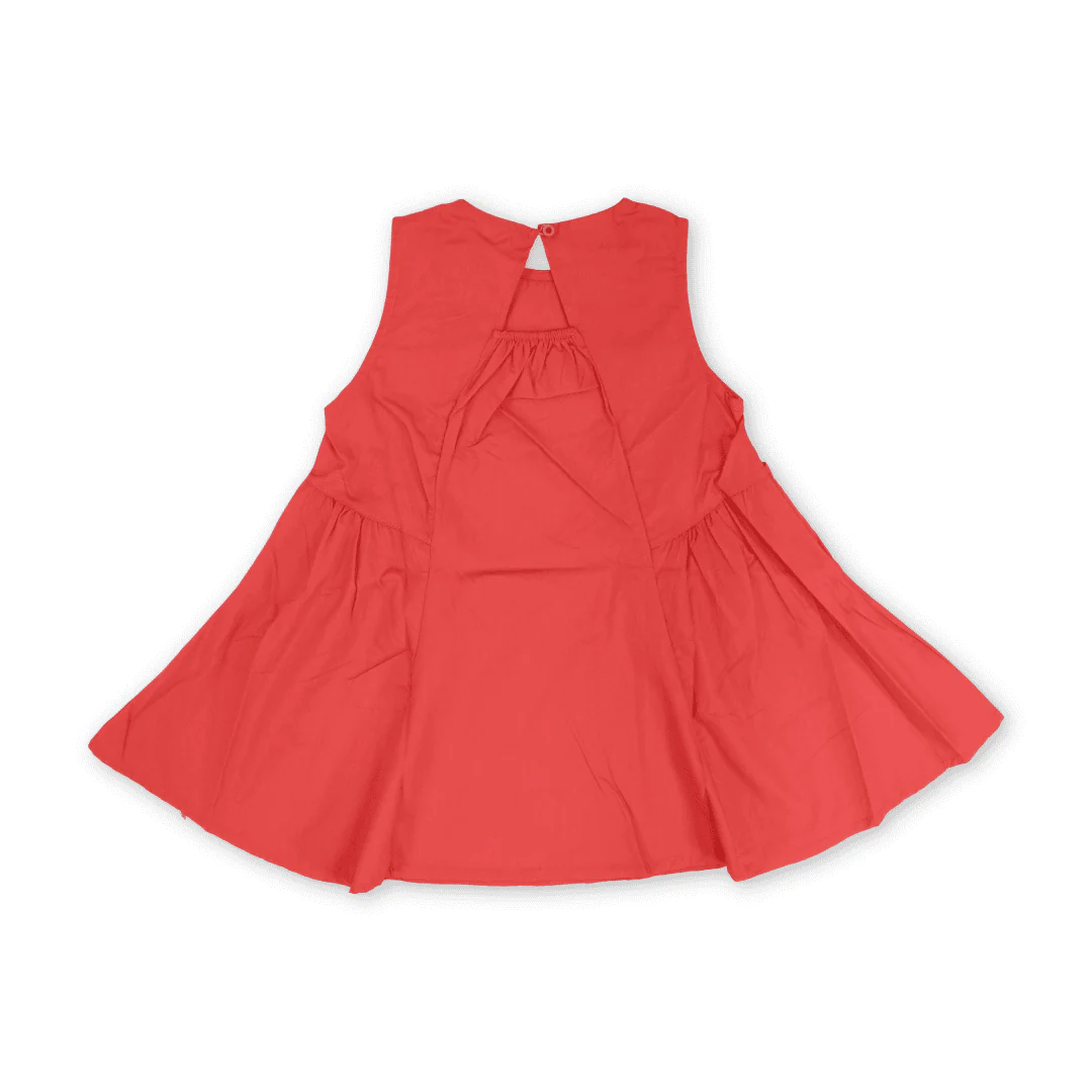 Girls Cotton Sleeveless Dress – Red - Image 2
