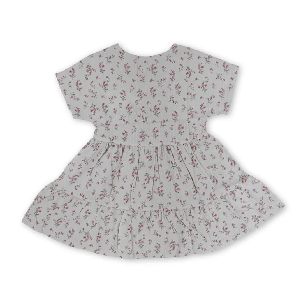 Girls Cotton Dress – Grey with Flowers Print - Image 2