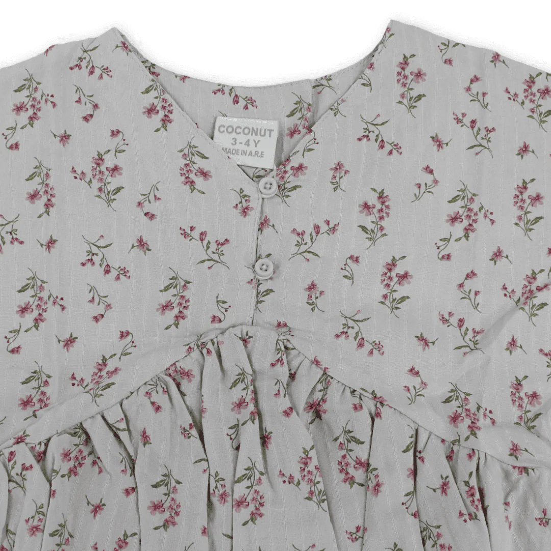 Girls Cotton Dress – Grey with Flowers Print - Image 3